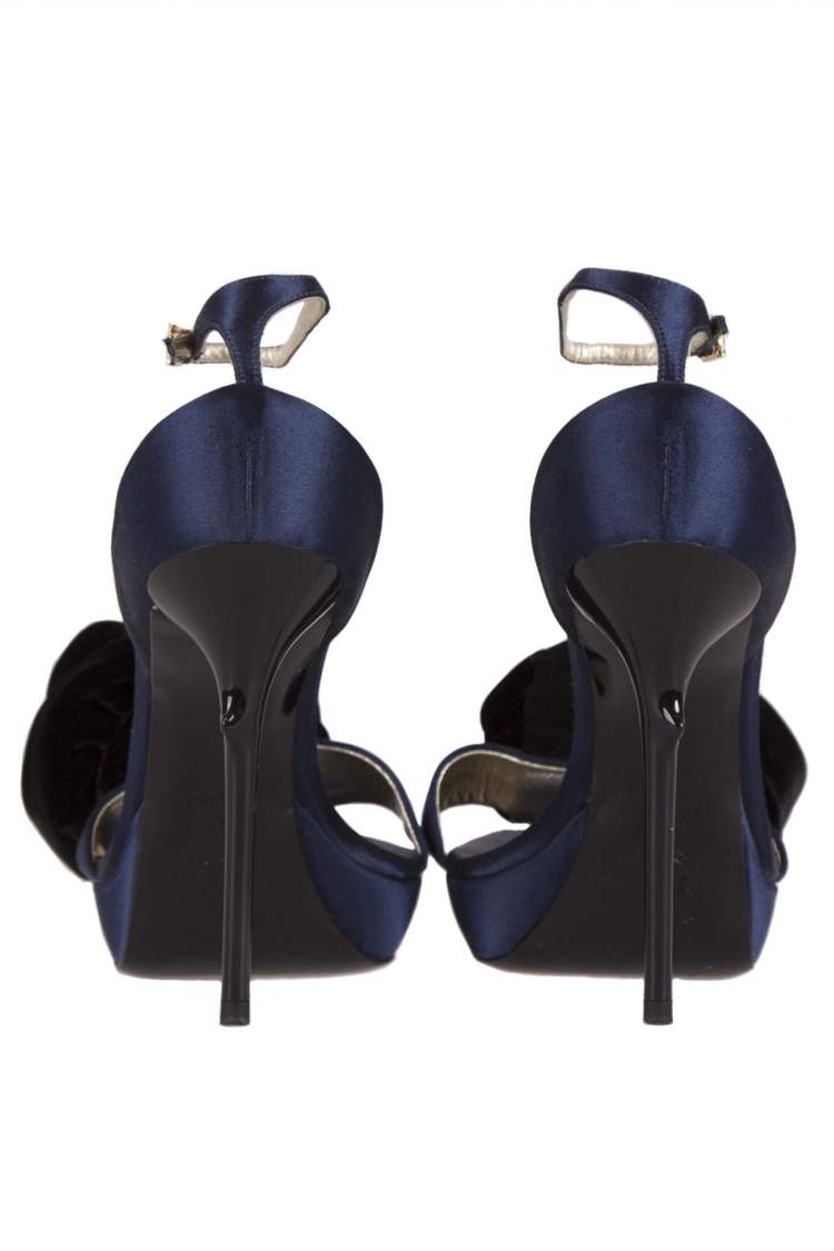 Pre Owned Roger Vivier Blue Satin And Black Floral Ankle Strap Platform Sandals Size 38