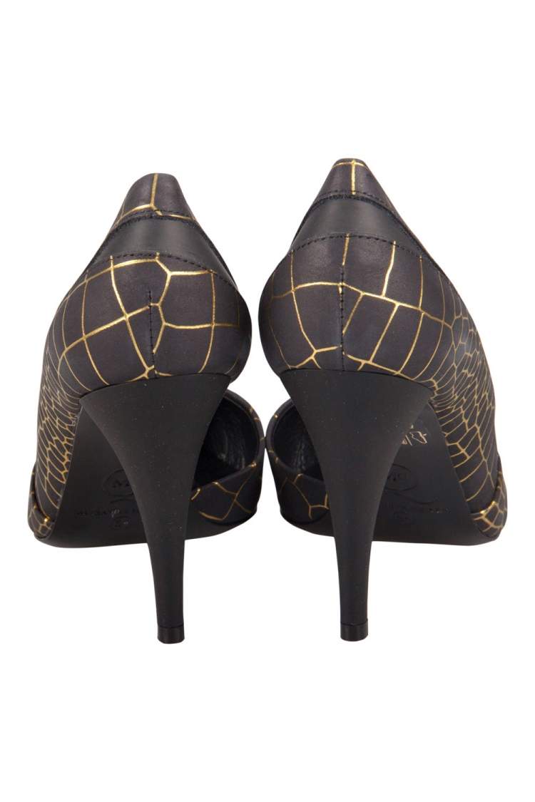 Pre Owned McQ by Alexander McQueen Black/Gold Croc-Effect Metallic Leather Pumps Size 36