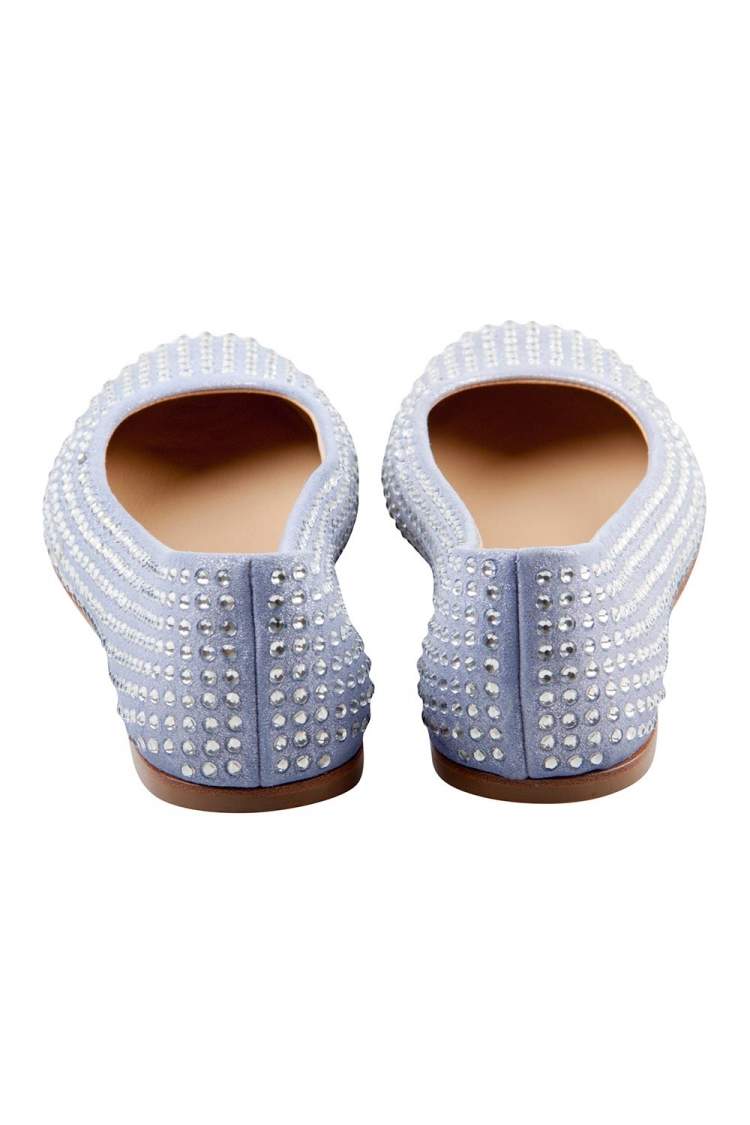 Pre Owned Giuseppe Zanotti Light Blue Suede Crystal Embellished Ballet Flats Size 38