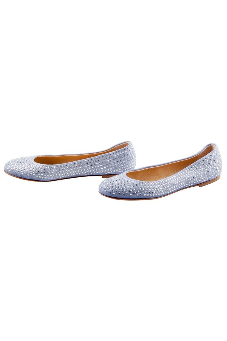 Pre Owned Giuseppe Zanotti Light Blue Suede Crystal Embellished Ballet Flats Size 38