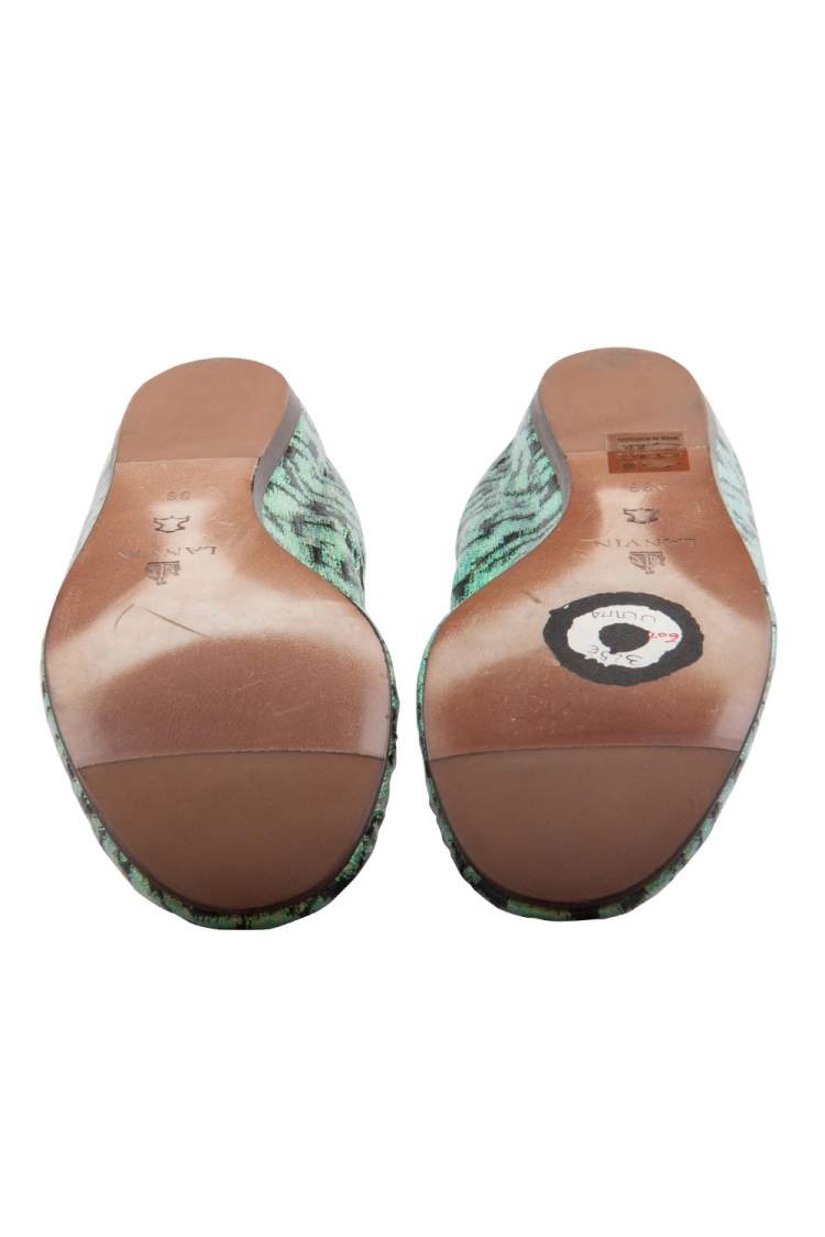 Pre Owned Lanvin Green/Black Coated Glitter Canvas Ballet Flats Size 38