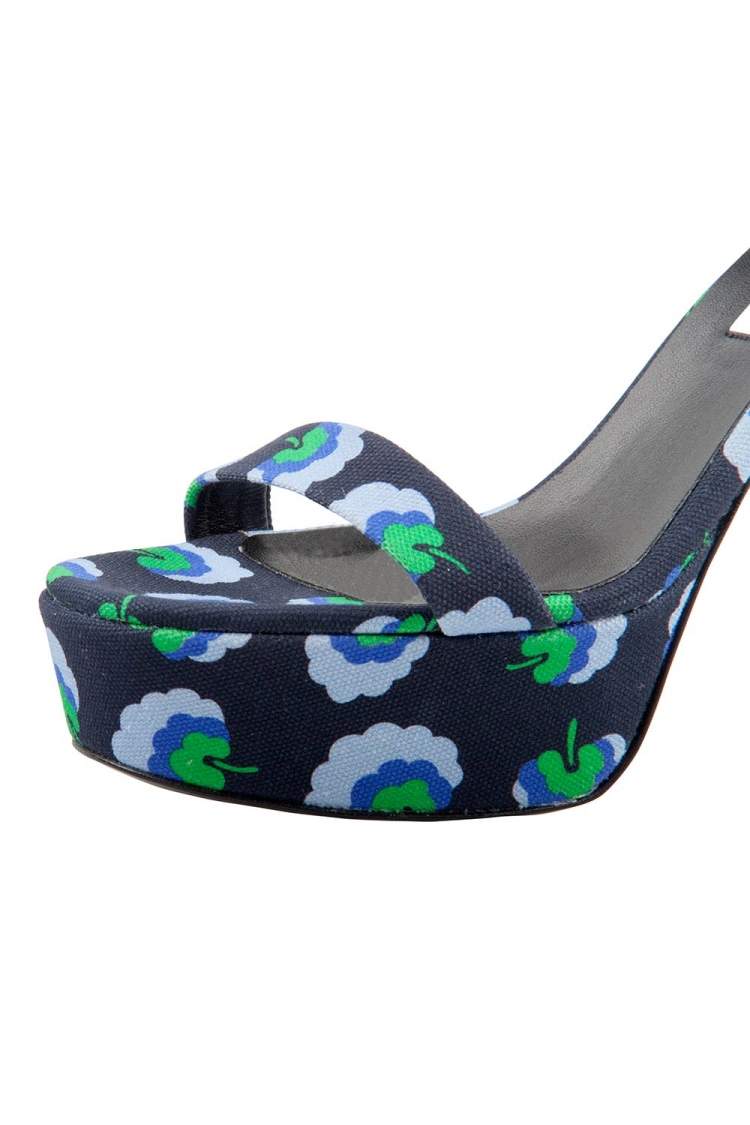 Pre Owned Stella McCartney Navy Floral Print Canvas Platform Sandals Size 37.5