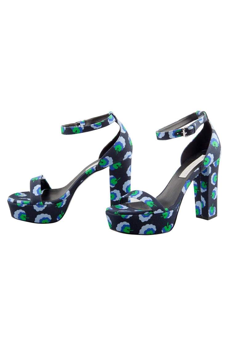 Pre Owned Stella McCartney Navy Floral Print Canvas Platform Sandals Size 37.5