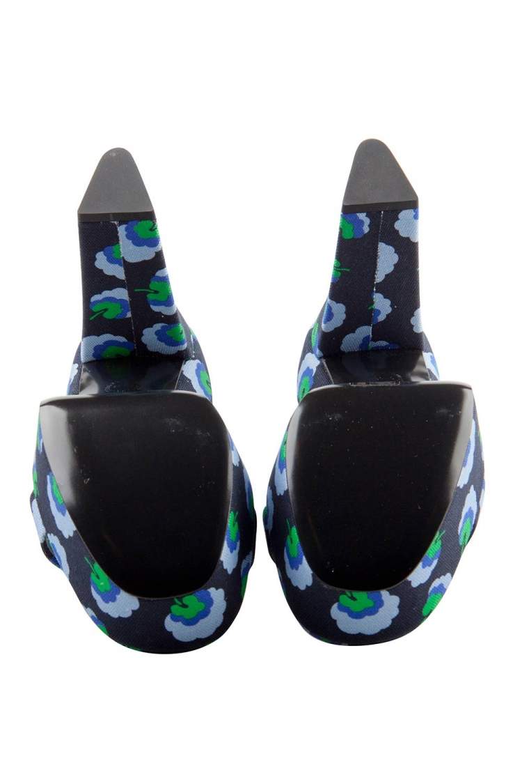 Pre Owned Stella McCartney Navy Floral Print Canvas Platform Sandals Size 37.5