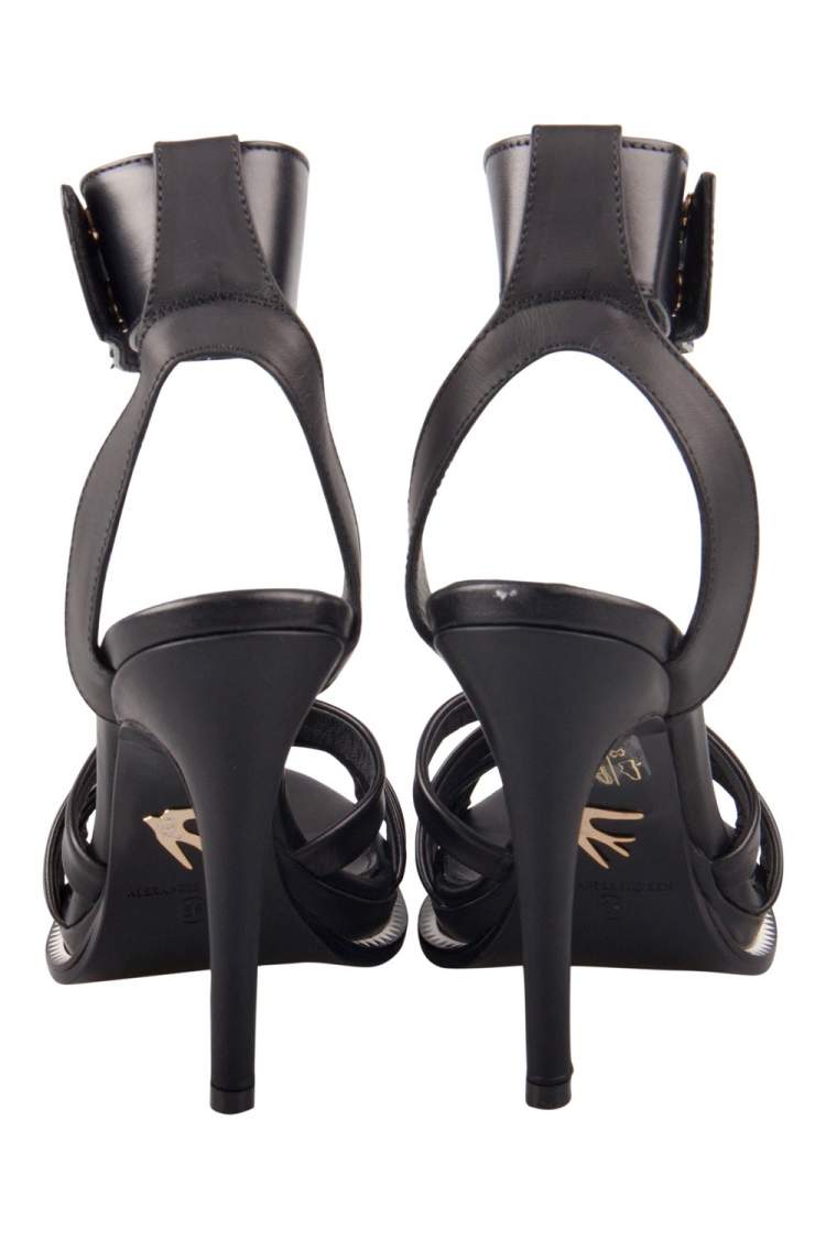 Pre Owned Alexander McQueen Black Leather Ankle Cuff Sandals Size 36