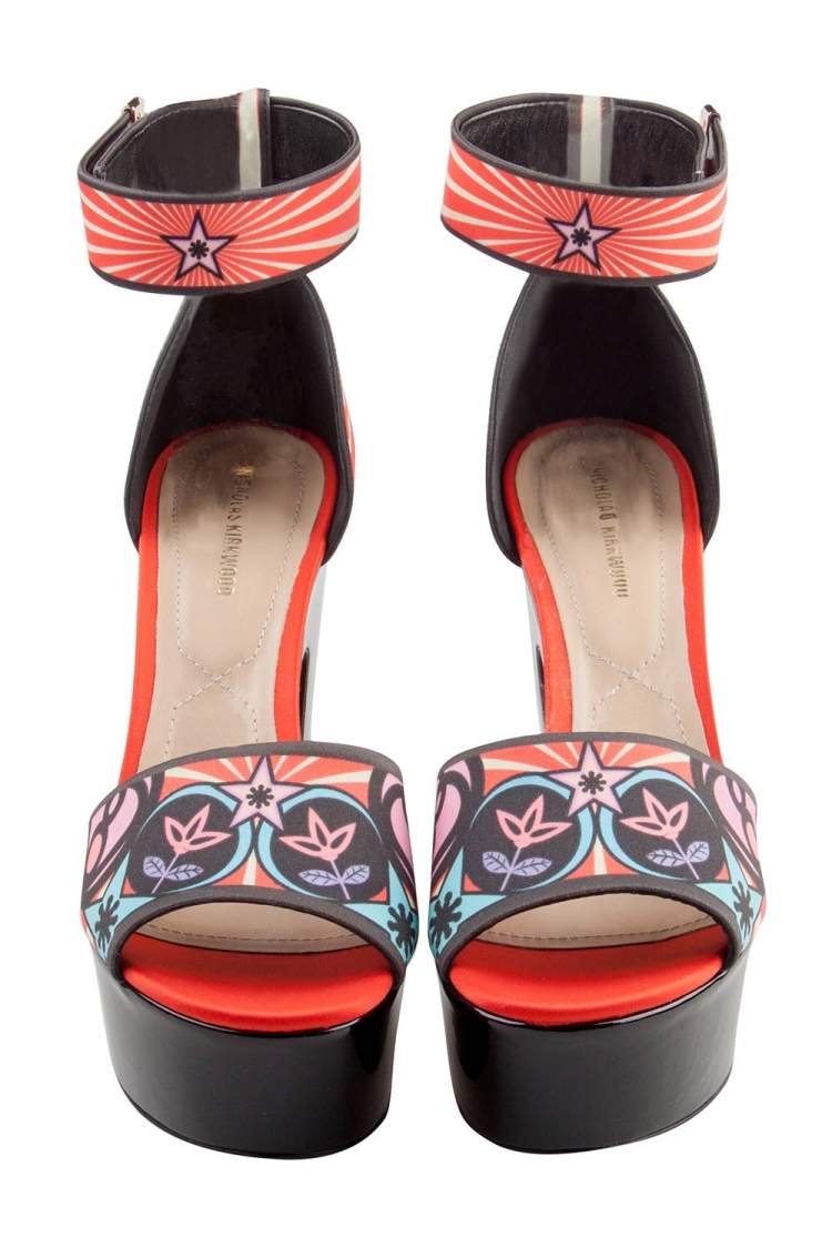 Pre Owned Nicholas Kirkwood Multicolor Printed Satin Platform Ankle Cuff Platform Sandals Size 38