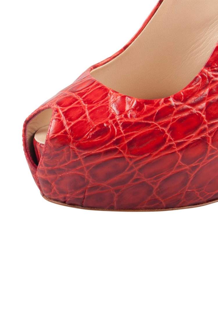 Pre Owned  Giuseppe Zanotti Red Croc Embossed Monro Leather Peep Toe Platform Sandals Size 37.5