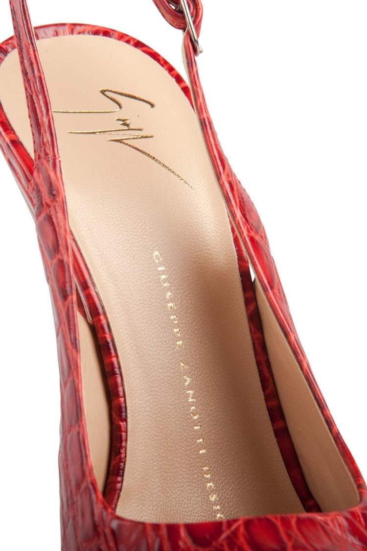 Pre Owned  Giuseppe Zanotti Red Croc Embossed Monro Leather Peep Toe Platform Sandals Size 37.5