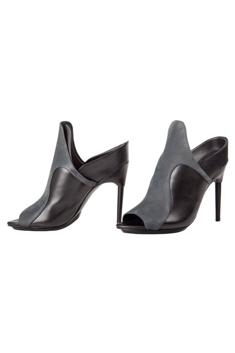 Pre Owned 3.1 Phillip Lim Black Leather And Grey Suede Aria Mules Size 36.5
