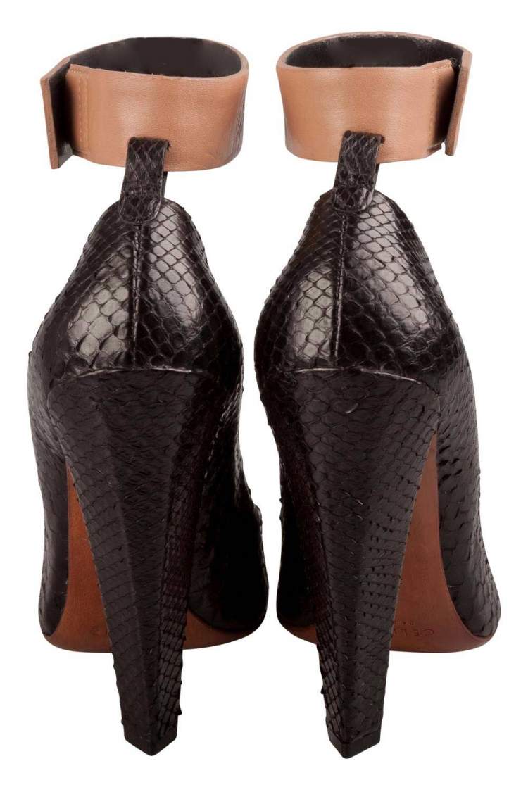 Pre Owned Celine Black Python Leather Ankle Cuff Pumps Size 36.5