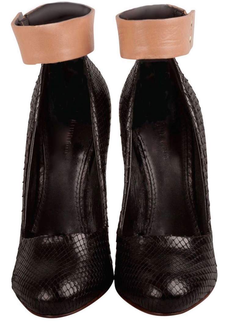 Pre Owned Celine Black Python Leather Ankle Cuff Pumps Size 36.5
