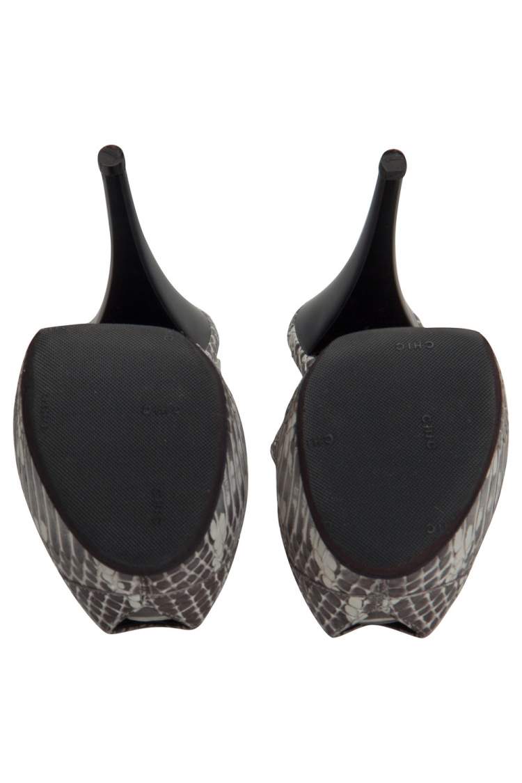 Pre Owned Giuseppe Zanotti Grey Python Leather Peep Toe Slingback Platform Pumps Size 37.5