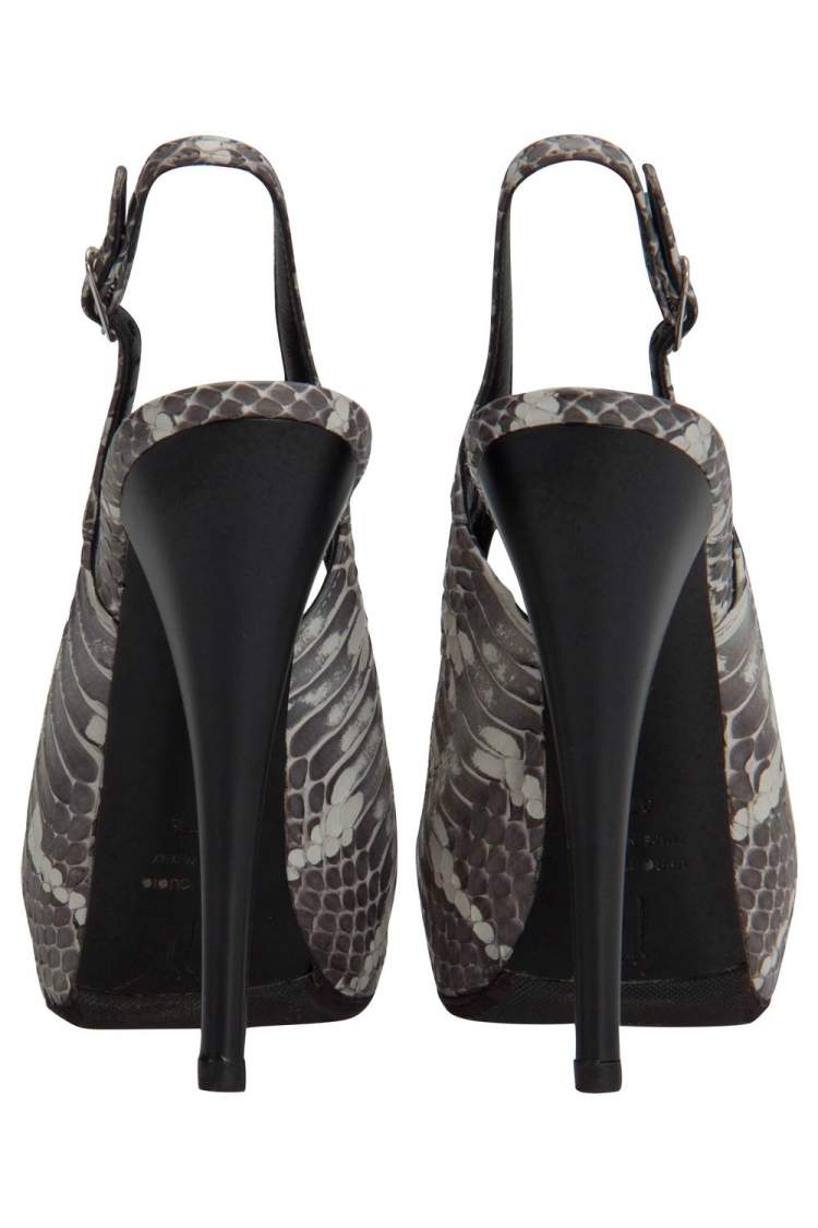 Pre Owned Giuseppe Zanotti Grey Python Leather Peep Toe Slingback Platform Pumps Size 37.5