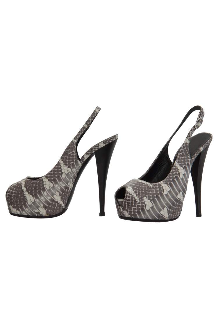 Pre Owned Giuseppe Zanotti Grey Python Leather Peep Toe Slingback Platform Pumps Size 37.5