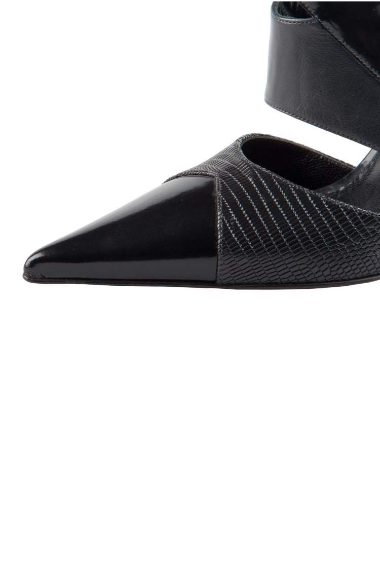 Pre Owned Etro Black Patent And Textured Leather Pointed Toe Ankle Booties Size 37