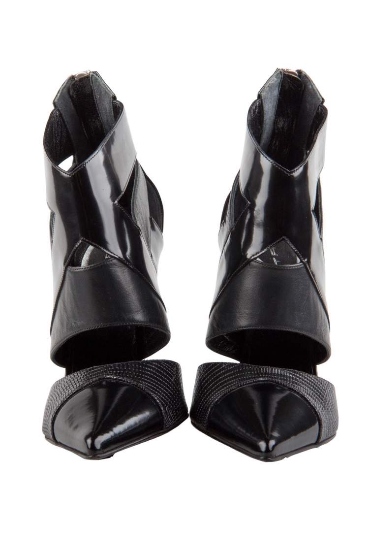 Pre Owned Etro Black Patent And Textured Leather Pointed Toe Ankle Booties Size 37
