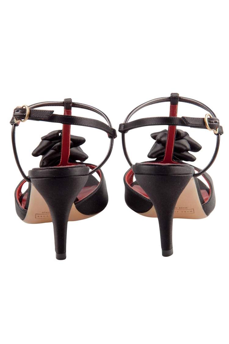 Pre Owned Marc Jacobs Black Satin And Leather Trim T Strap Flower Detail Open Toe Sandals Size 36