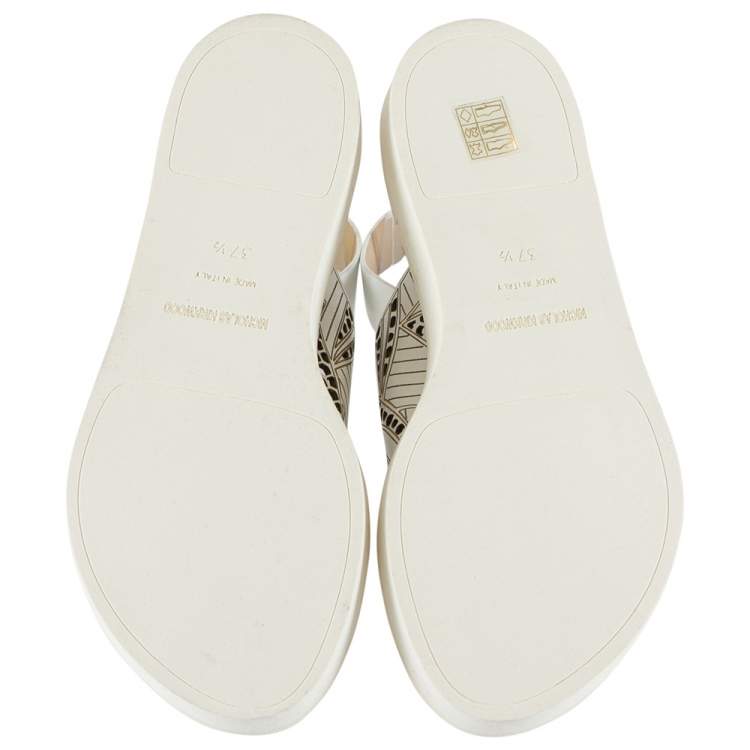 Pre Owned Nicholas Kirkwood White Laser-Cut Leather Peter Pilotto Ankle Strap Flat Sandals Size 37.5