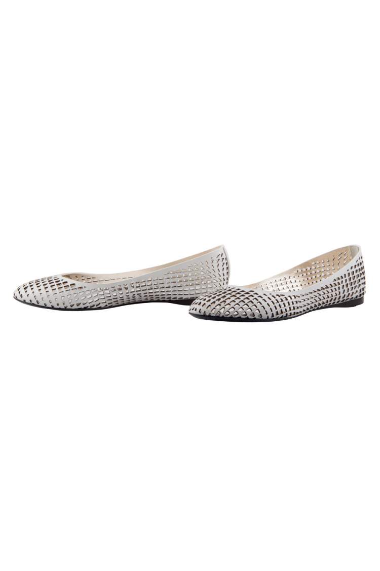 Pre Owned Jil Sander White Perforated Leather Ballet Flats Size 36.5