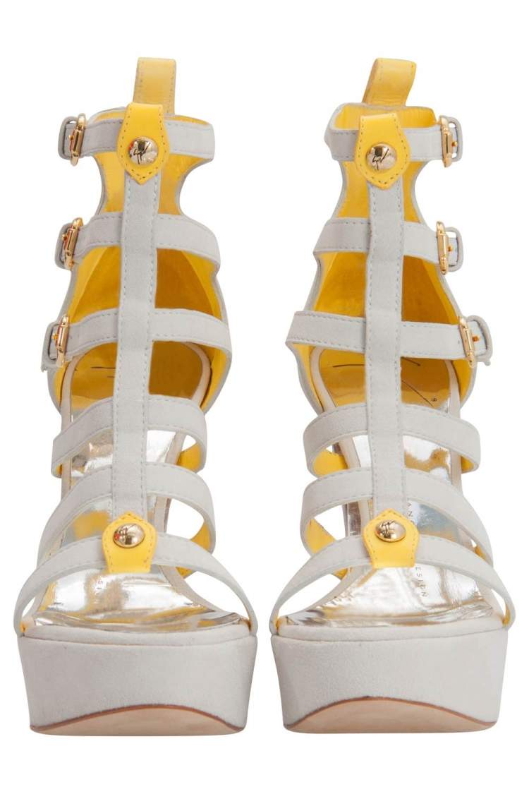 Pre Owned  Giuseppe Zanotti White And Yellow Suede Strappy Platform Sandals Size 36