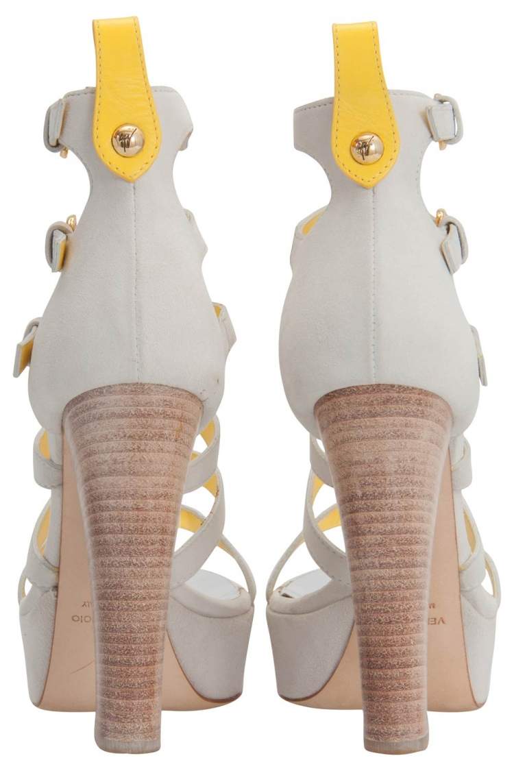 Pre Owned  Giuseppe Zanotti White And Yellow Suede Strappy Platform Sandals Size 36