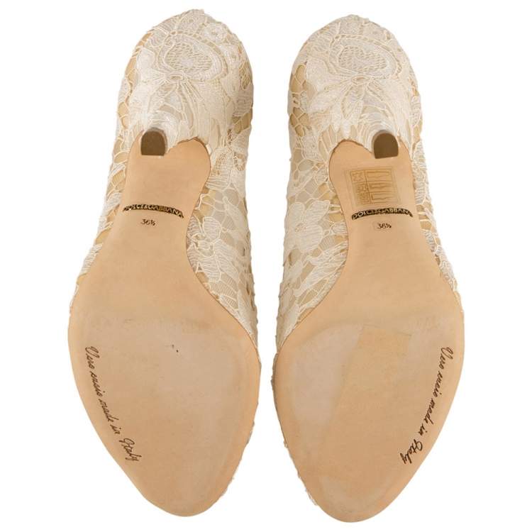 Pre Owned Dolce & Gabbana White Floral Lace Peep Toe Pumps Size 36.5