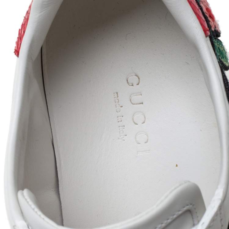 Pre Owned Gucci White Leather Floral Embroidered Ace Sneakers Size 34