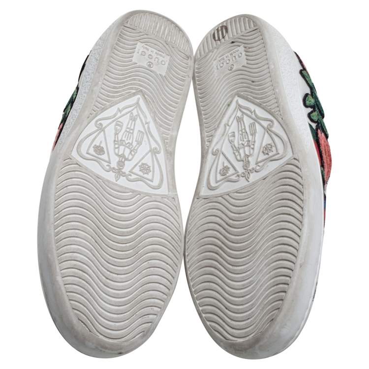 Pre Owned Gucci White Leather Floral Embroidered Ace Sneakers Size 34