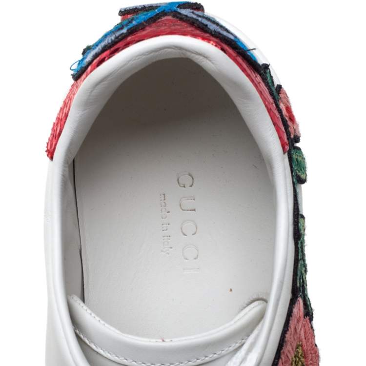 Pre Owned Gucci White Leather Floral Embroidered Ace Sneakers Size 34