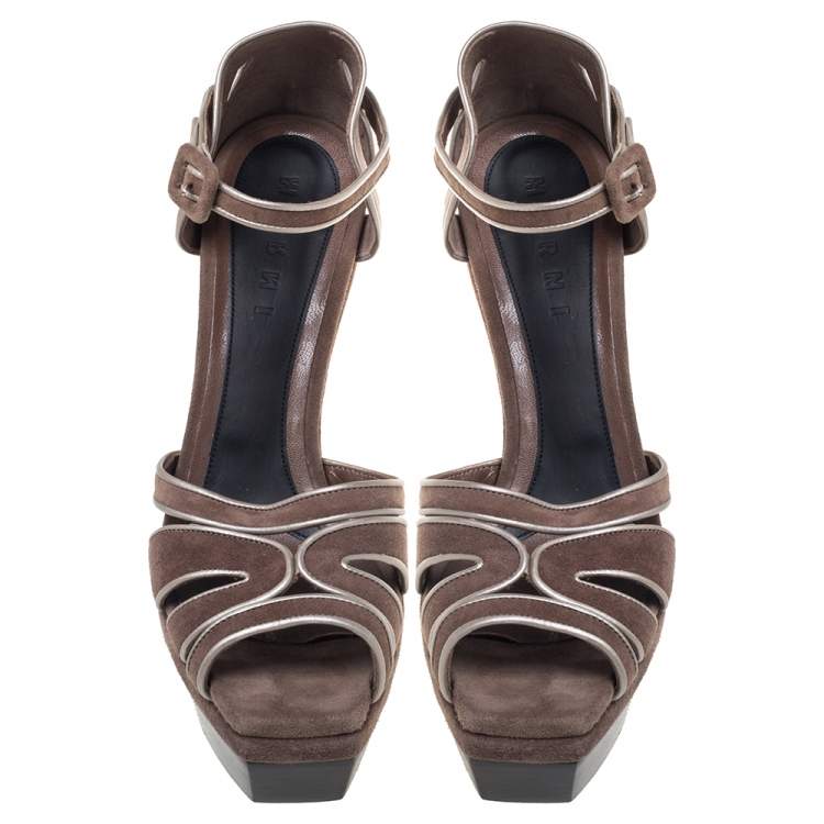 Pre Owned Marni Brown Suede Platform Sandals Size 39