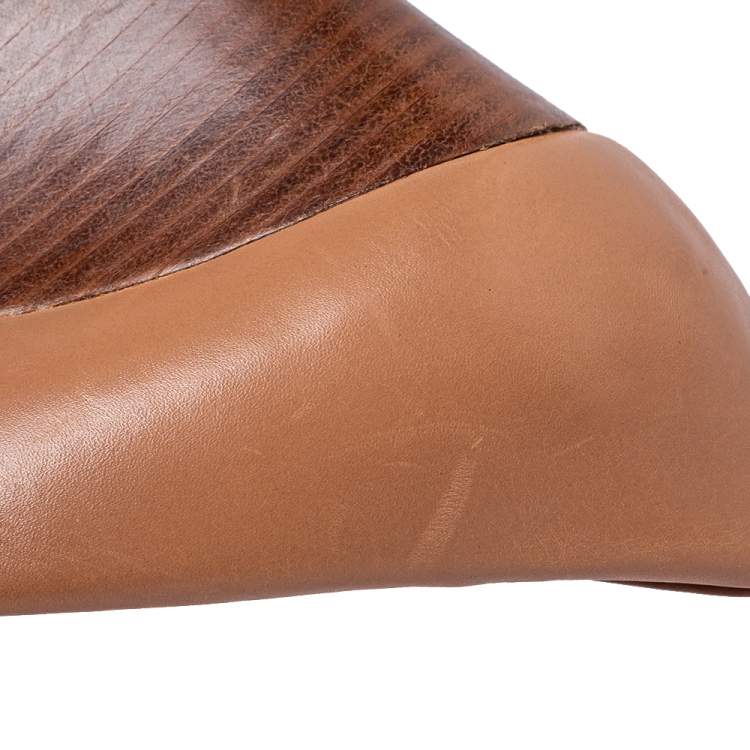 Pre Owned Tory Burch Brown Leather Lowell Wedge Pump Size 39.5