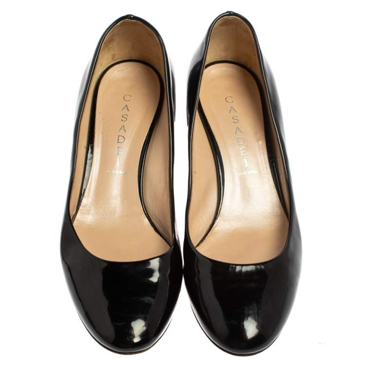 Pre Owned Casadei Black Patent Leather Block Heel  Pumps Size 39