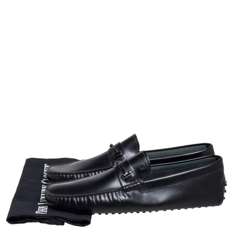 Pre Owned Tod's Black Leather Double T Penny Loafers Size 47