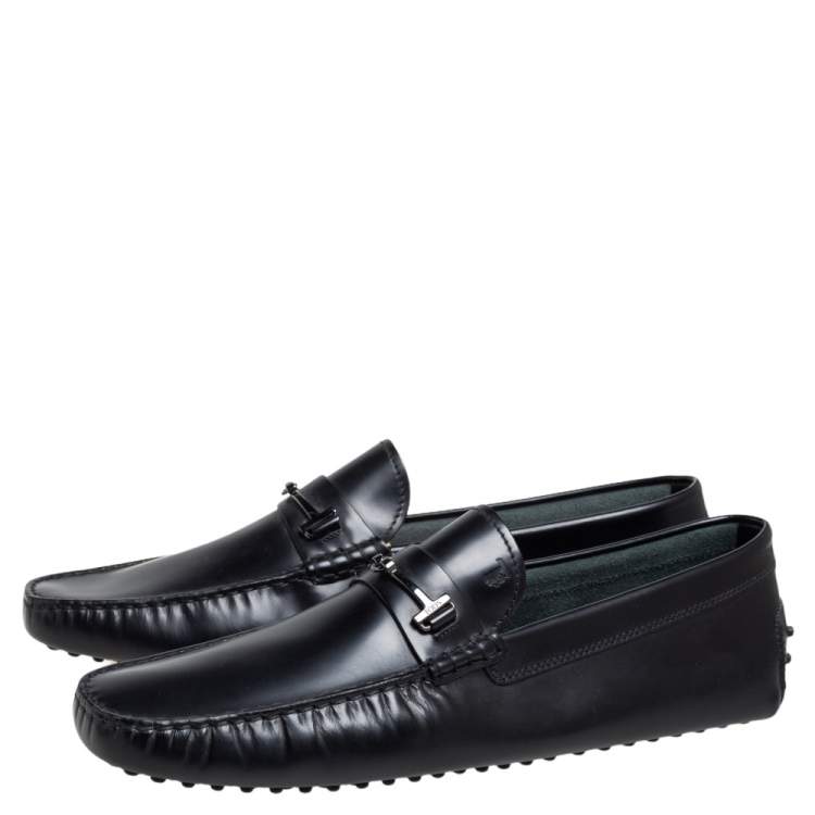 Pre Owned Tod's Black Leather Double T Penny Loafers Size 47