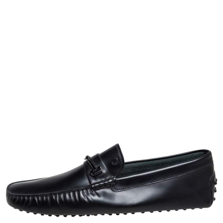 Pre Owned Tod's Black Leather Double T Penny Loafers Size 47