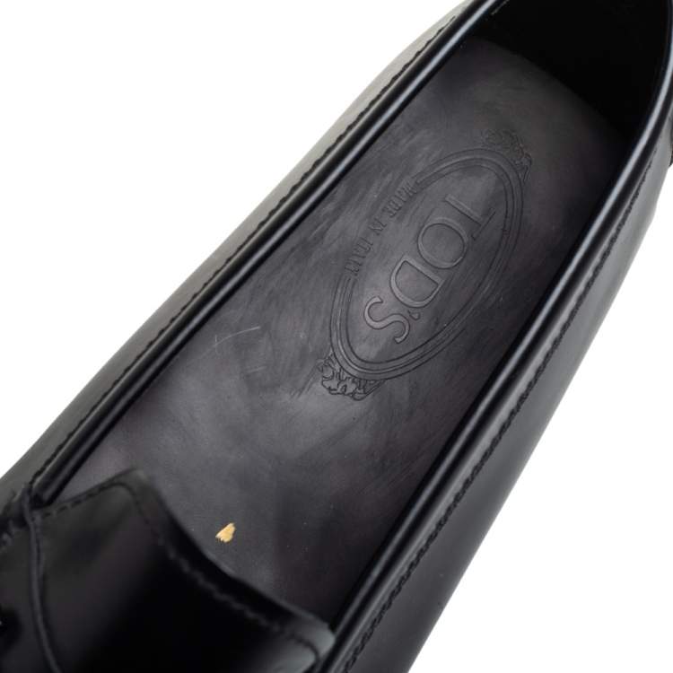 Pre Owned Tod's Black Leather Double T Penny Loafers Size 47