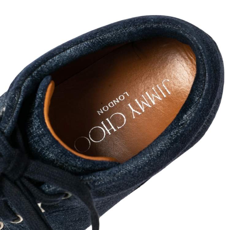 مملوكة مسبقًا Jimmy Choo Blue Denim Lace Up Miami Sneakers Size 36.5