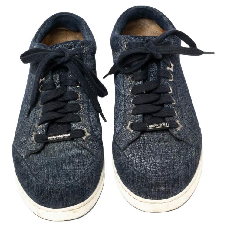 مملوكة مسبقًا Jimmy Choo Blue Denim Lace Up Miami Sneakers Size 36.5