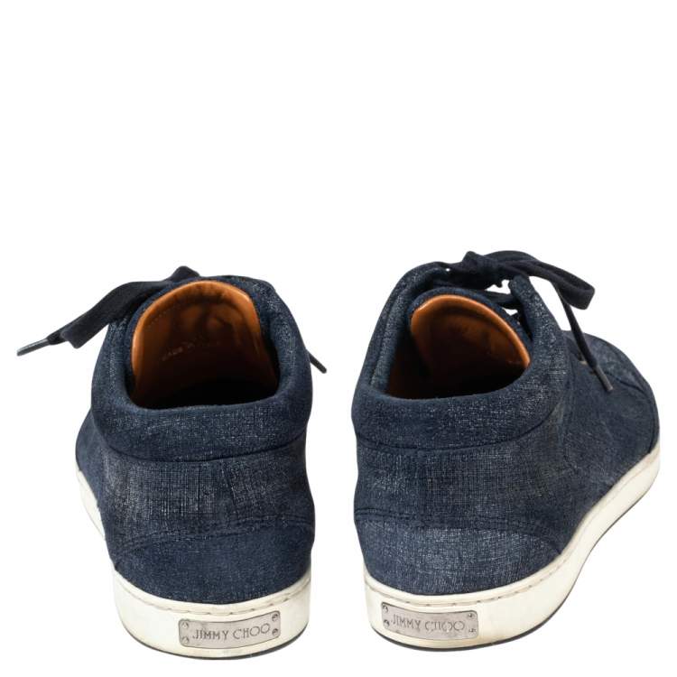 مملوكة مسبقًا Jimmy Choo Blue Denim Lace Up Miami Sneakers Size 36.5