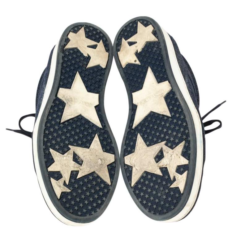 مملوكة مسبقًا Jimmy Choo Blue Denim Lace Up Miami Sneakers Size 36.5