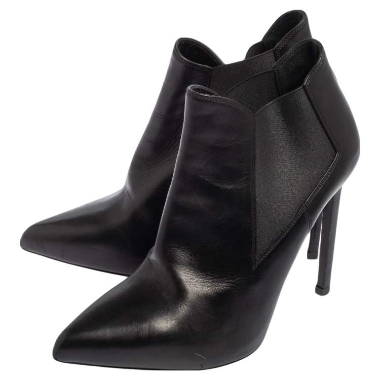Pre Owned Saint Laurent Black Leather  Chelsea Stretch Ankle Boots Size 36