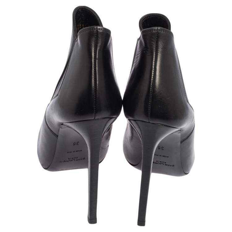 Pre Owned Saint Laurent Black Leather  Chelsea Stretch Ankle Boots Size 36