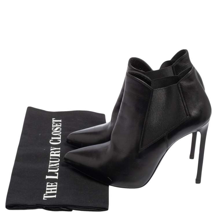 Pre Owned Saint Laurent Black Leather  Chelsea Stretch Ankle Boots Size 36