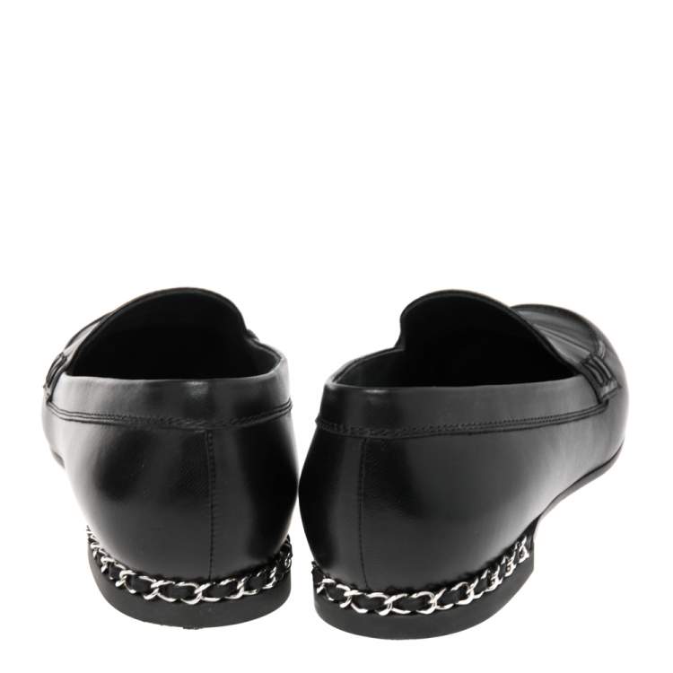 Pre Owned Chanel Black Leather Chain  Loafers Size 40