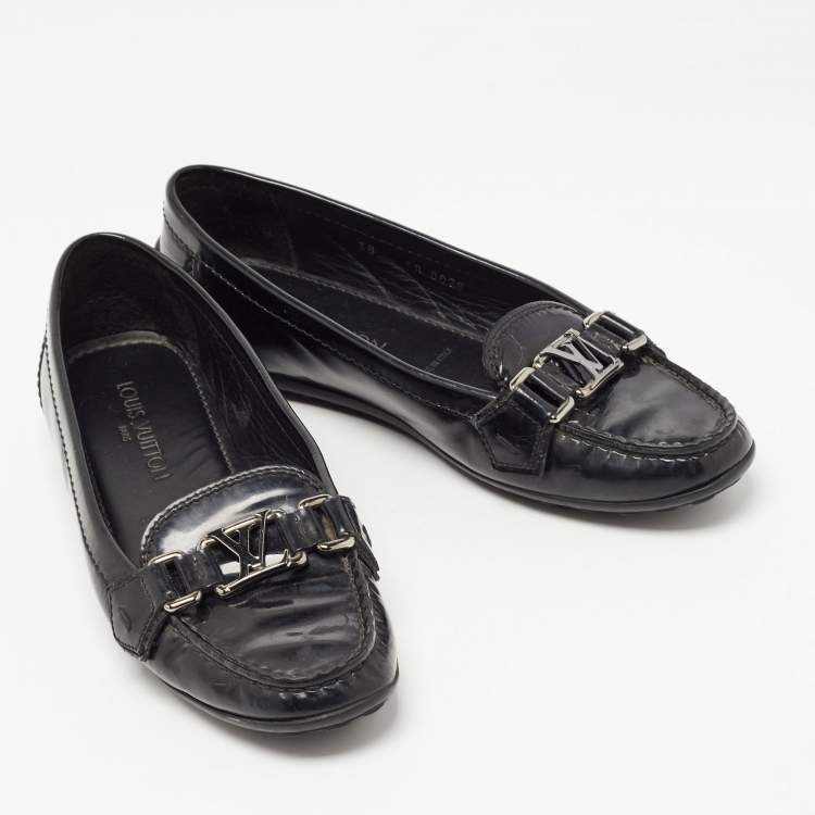 Pre Owned Louis Vuitton Black Patent Leather Oxford Loafers Size 38