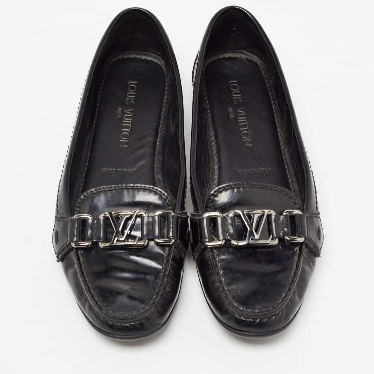 Pre Owned Louis Vuitton Black Patent Leather Oxford Loafers Size 38
