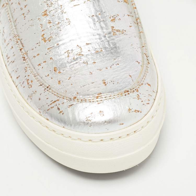 Pre Owned McQ by Alexander McQueen Silver Leather Low Top Sneakers Size 36