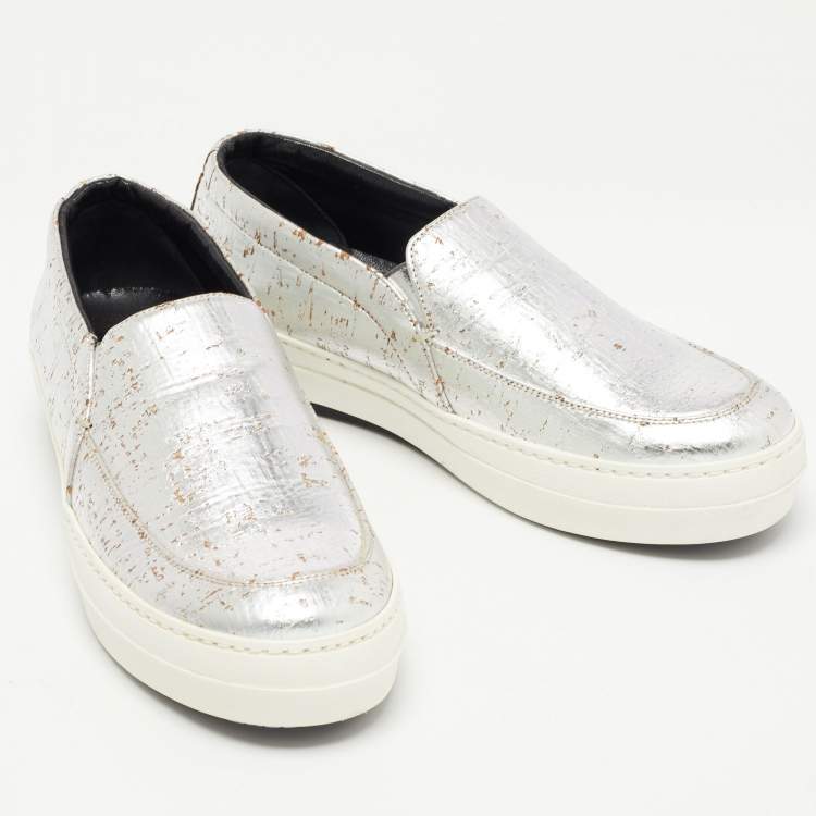 Pre Owned McQ by Alexander McQueen Silver Leather Low Top Sneakers Size 36