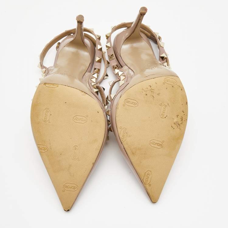 Pre Owned Valentino Dusty Pink Patent Leather Rockstud Strappy Pointed Toe Pumps Size 40