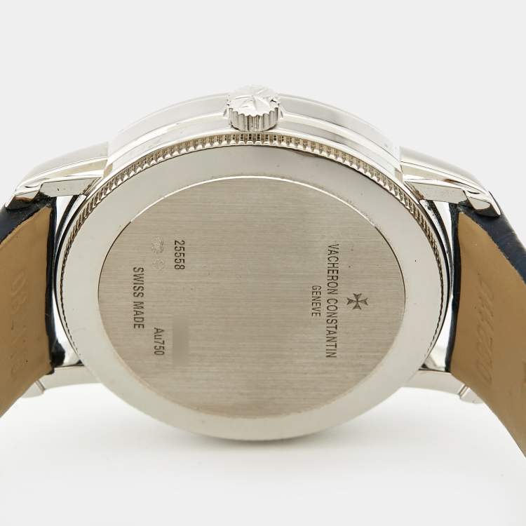 مملوكة مسبقًا ساعة يد نسائية فاشيرون كونستانتين تراديشونال 25558/000G-B ذهب أبيض عيار 18 جلد تمساح ألماس صدف بيضاء 30مم